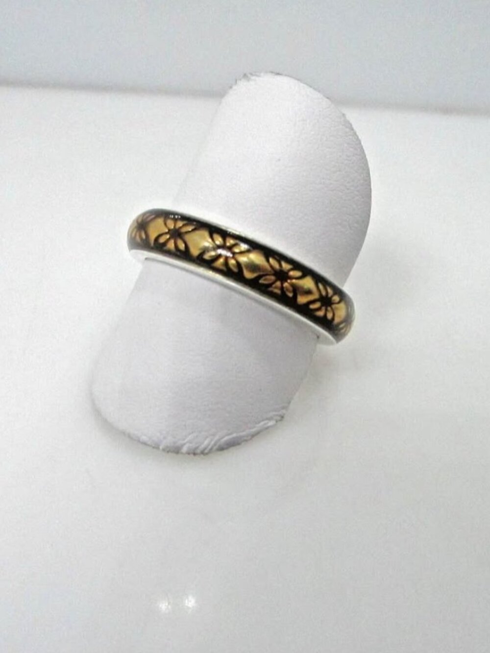 Pandora Ring - Gold Floral Enamel - Sterling Silver Band - Retired Discontinued